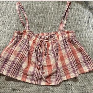 American Eagle Outfitters Pink and White Plaid Crop Top